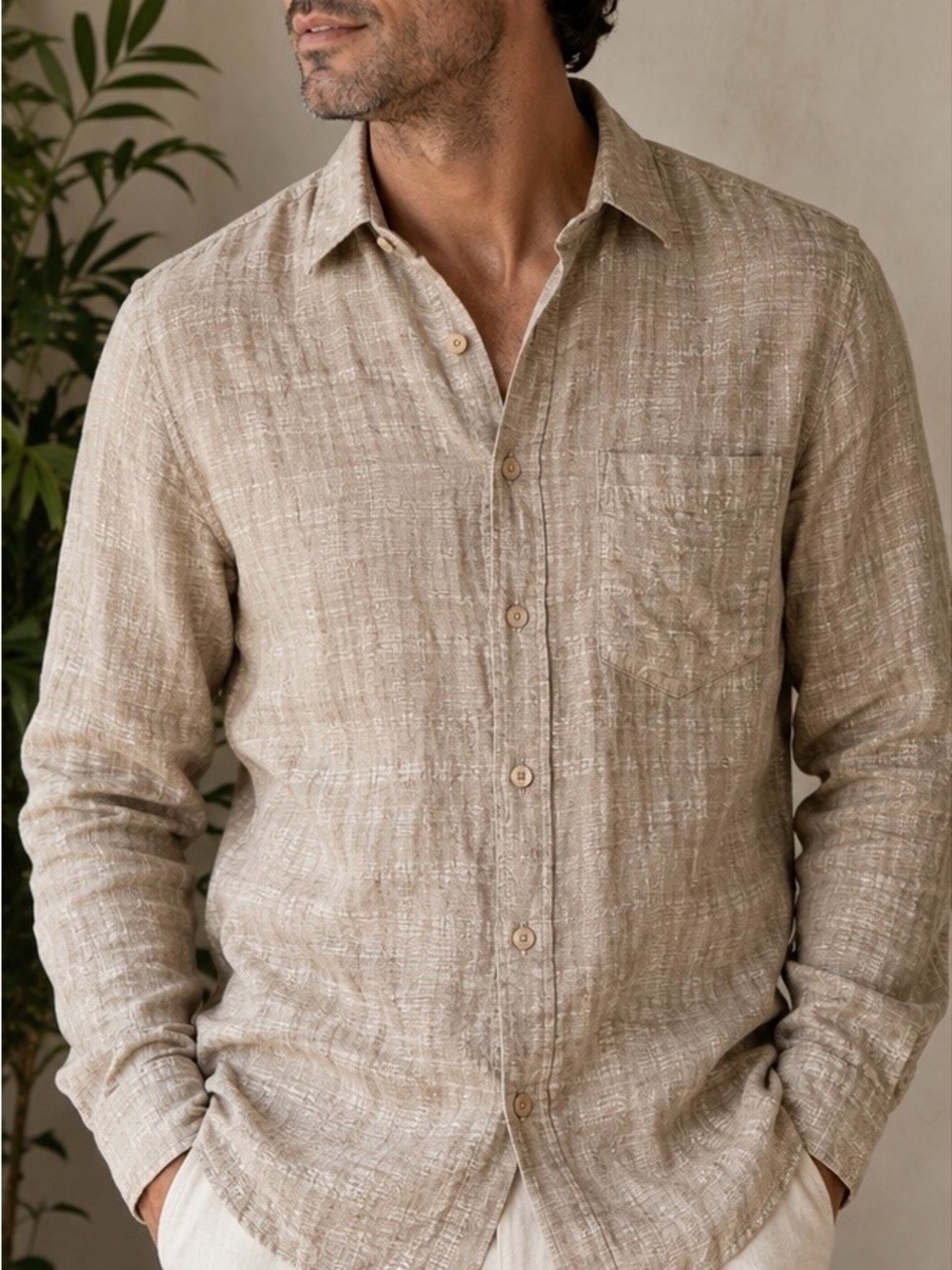 Cubavera 100% Linen Shirt Men’s S Beige Tan Long Sleeve Button Front Resort